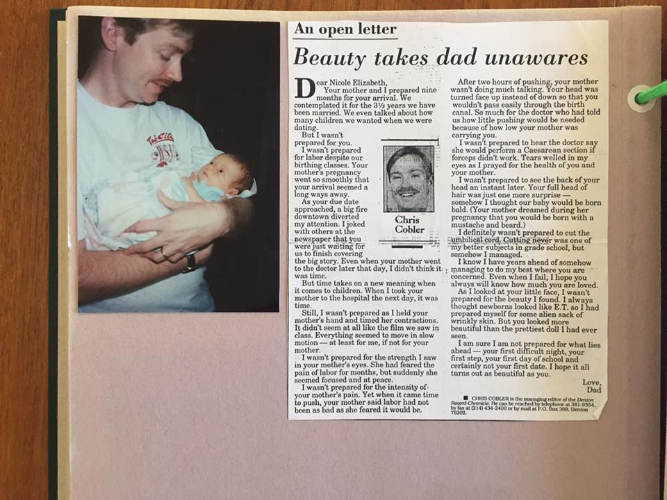 Denton Record-Chronicle column on daughter's birth